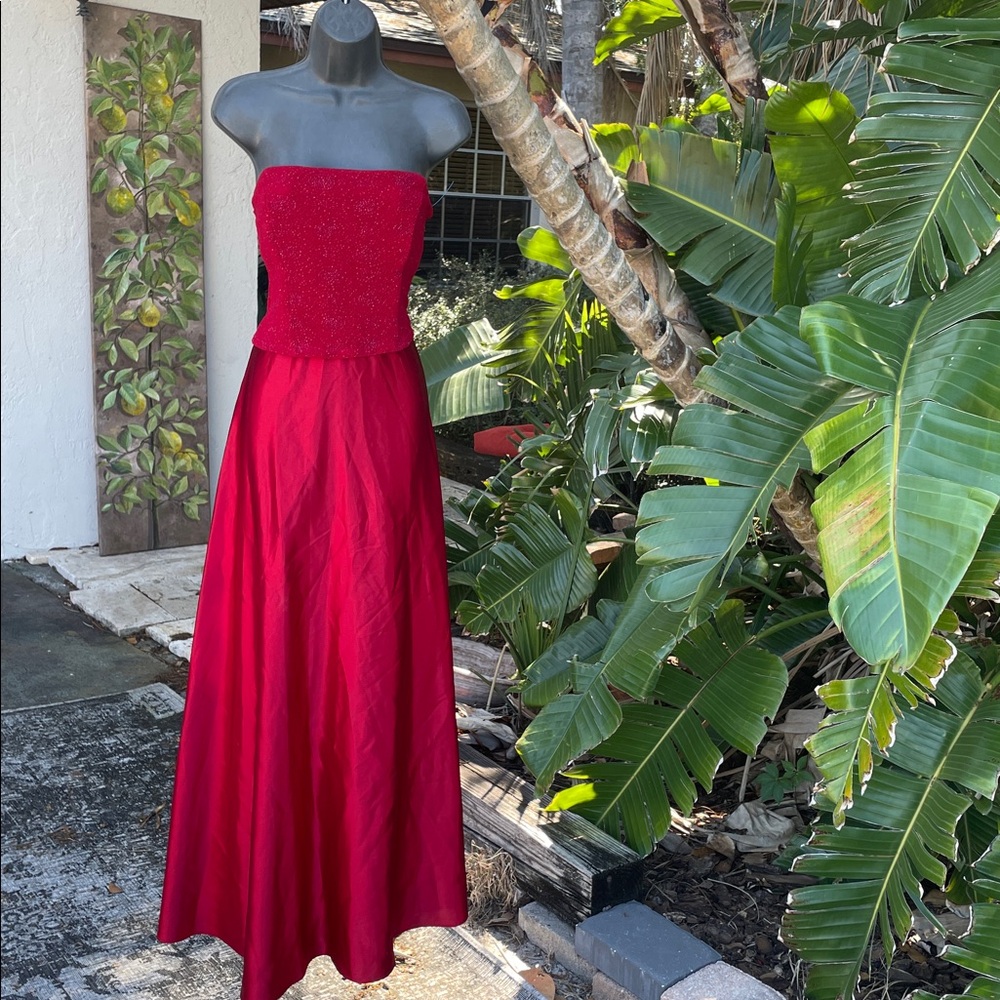 strapless sparkle corset drop waist gown
